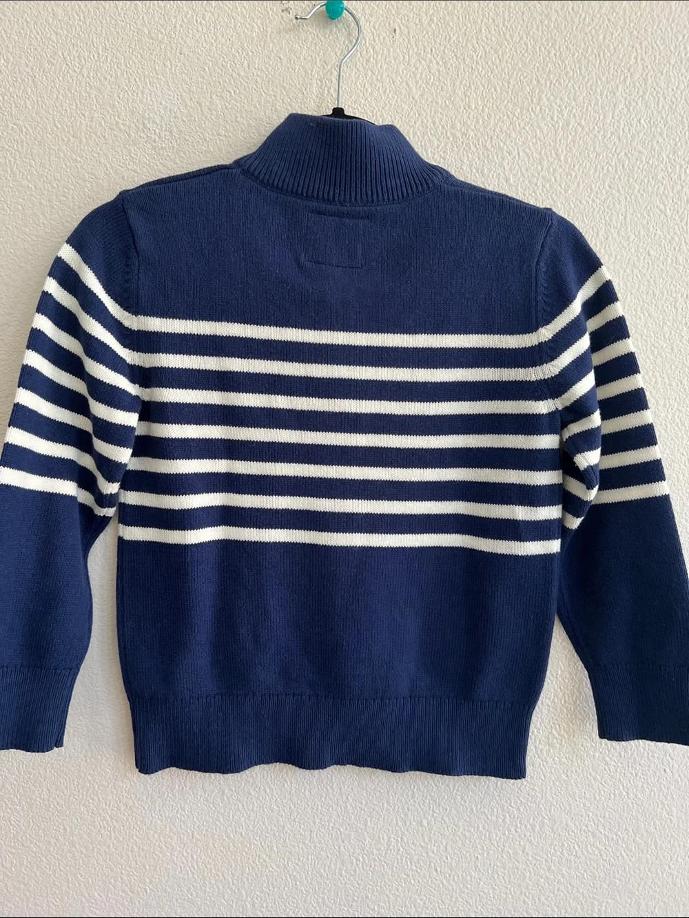 OSHKOSH B'GOSH Quarter-Zip Funnel Neck Pullover Sweater Blue/White Stripe Boys 8